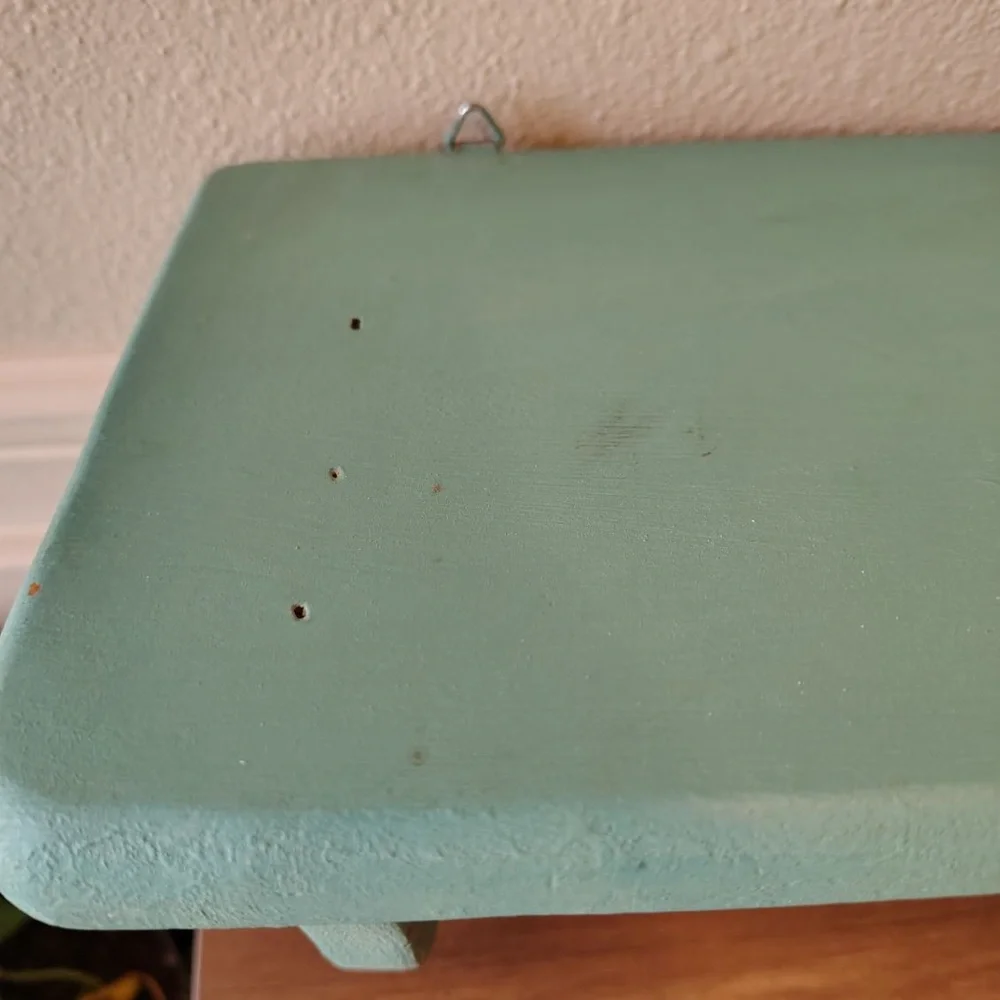 Vtg Wooden Display Hanging Shelf Towel Bar Painted Turquoise Beach Cottage Decor